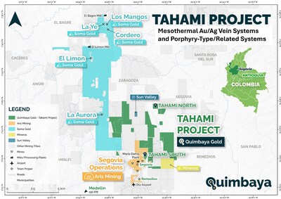 Map of the Tahami Project (CNW Group/Quimbaya Gold Inc.)