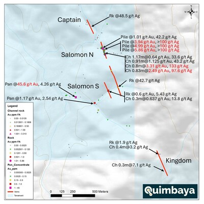 Figure 1. Tahami North veins system confirmation for rock sampling program during 2024. (CNW Group/Quimbaya Gold Inc.)